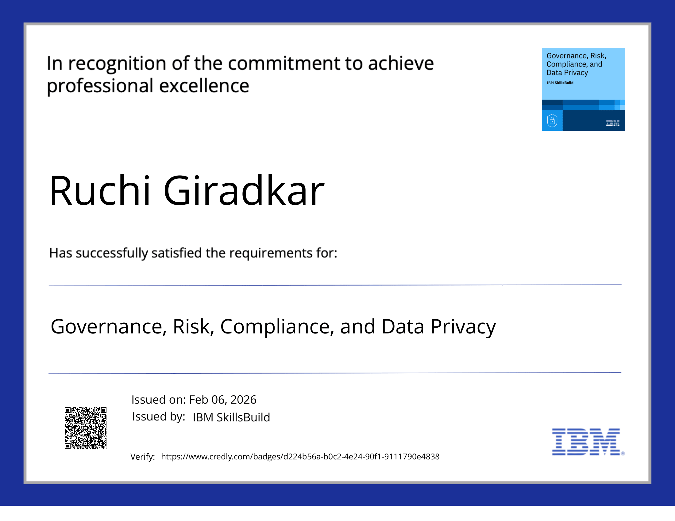 Governance, Risk, Compliance & Data Privacy badge