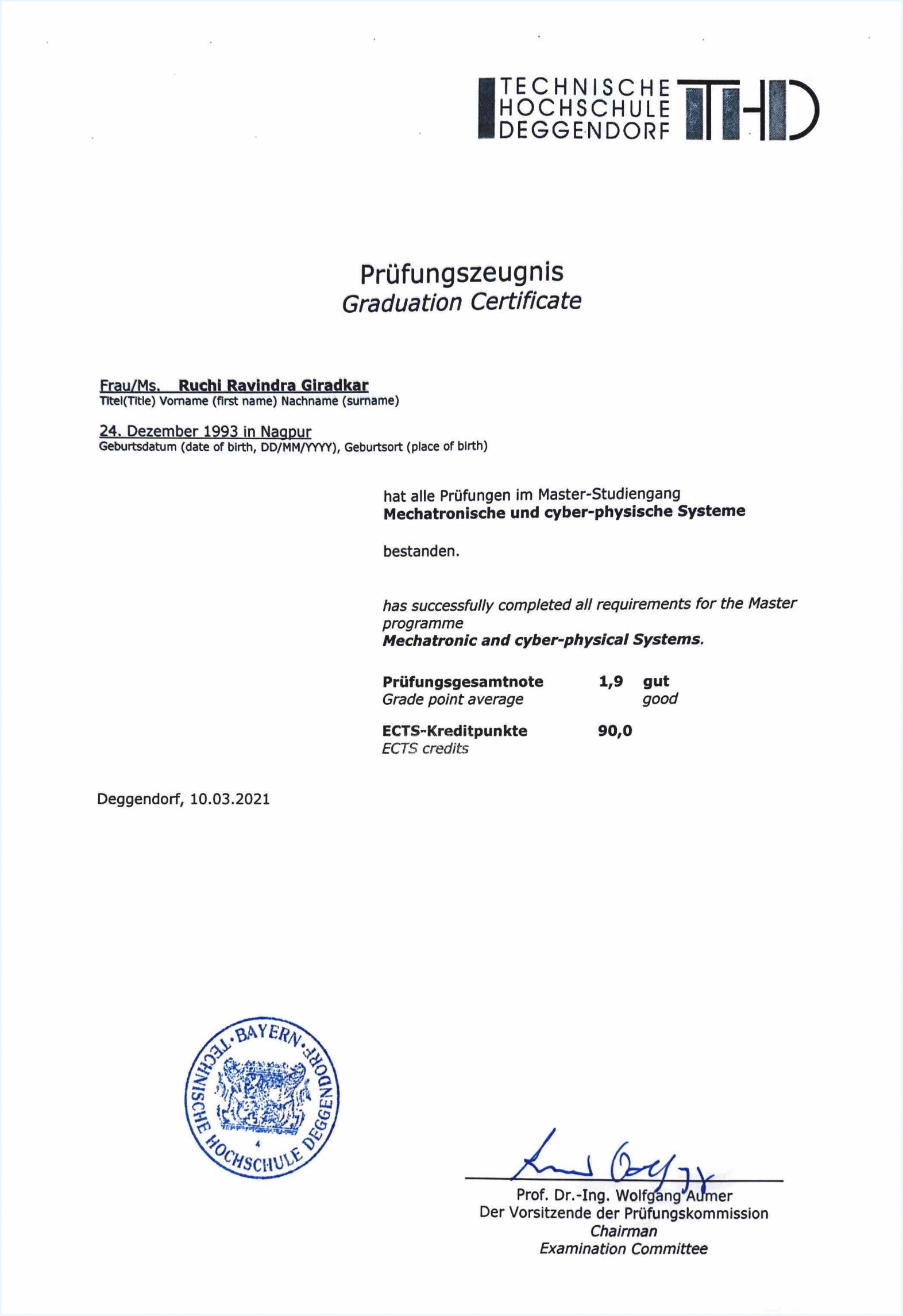 M.Eng. Graduation Certificate (DIT)